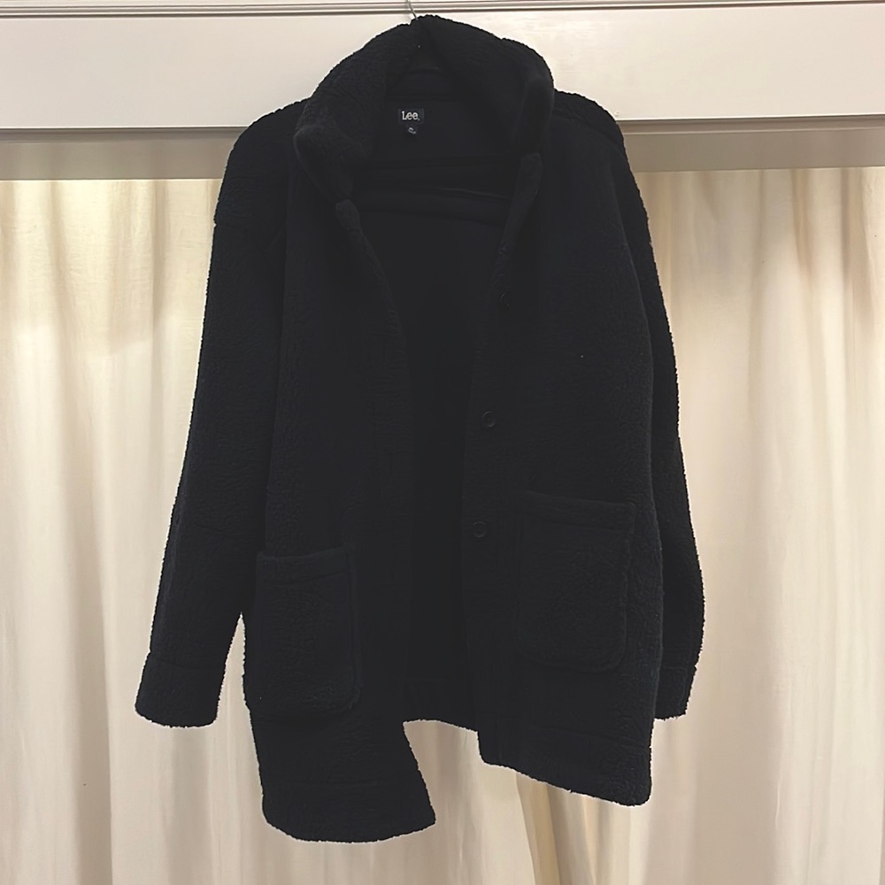 Oversized black and dark green Sherpa flannel